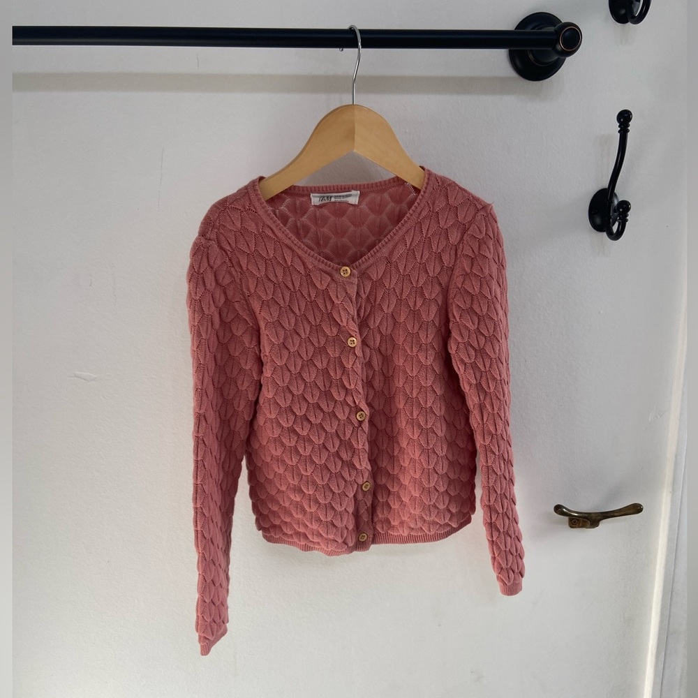 H&M Toddler Girls Button Up Textured Pink Cardigan